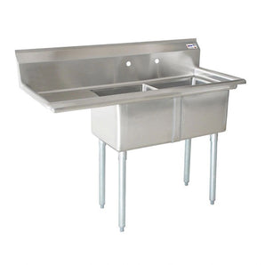 24″ x 24″ x 14″ Two Tub Sink with 1.8″ Corner Drain and Left Drain Board