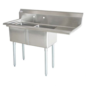 24″ x 24″ x 14″ Two Tub Sink with 1.8″ Corner Drain and Right Drain Board